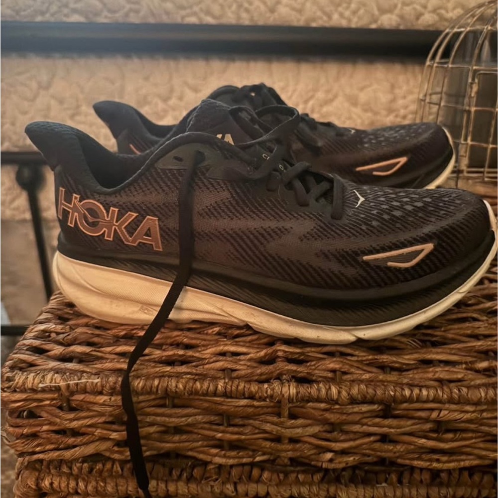 Hoka Black and White Athletic Shoes